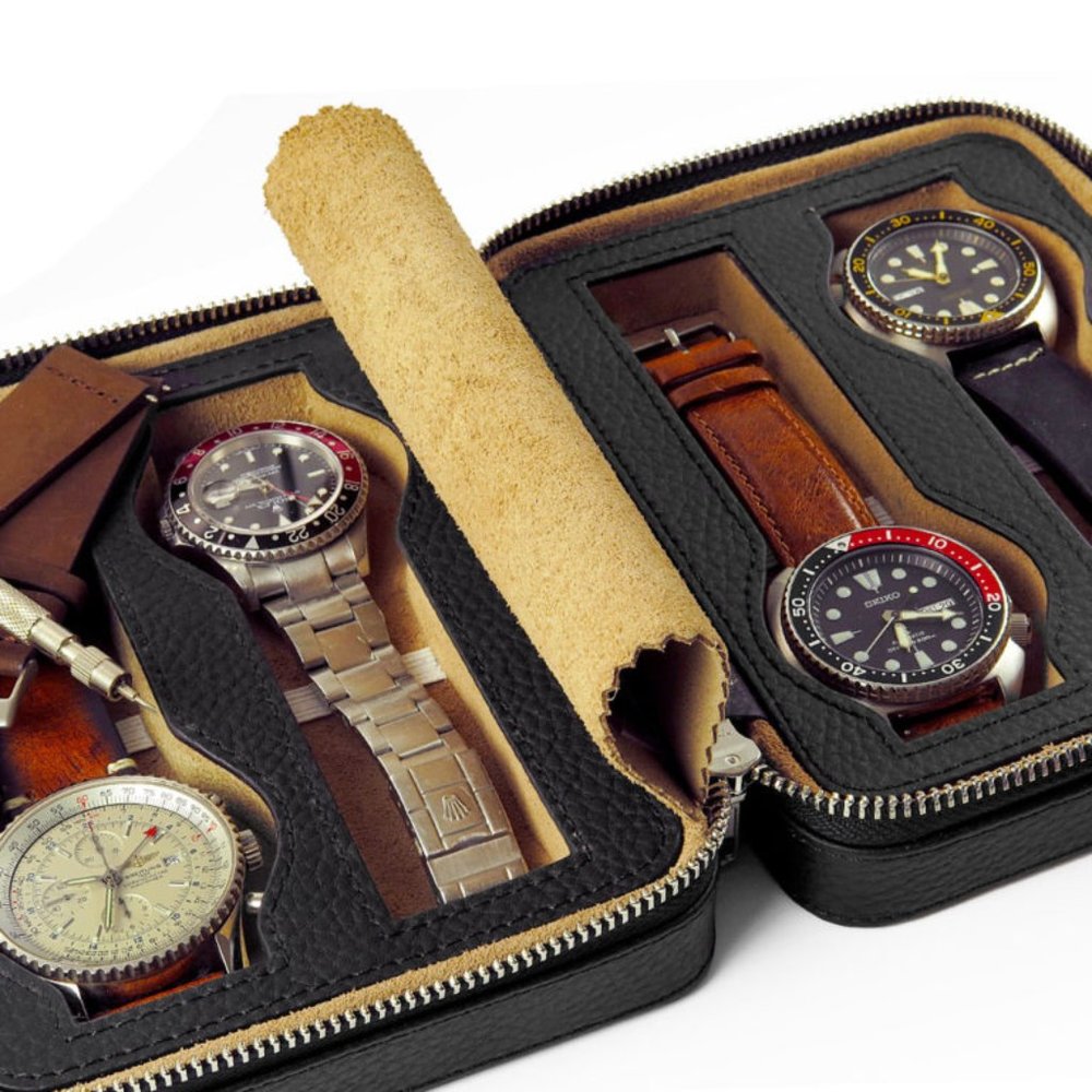 Genuine Italian leather 4 Slot Watch Case Storage